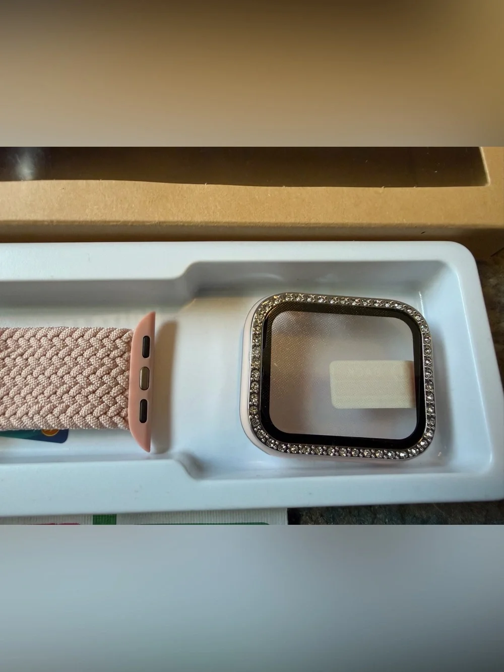 Source Unknown Pink Braided Watch Band with Rhinestone Case